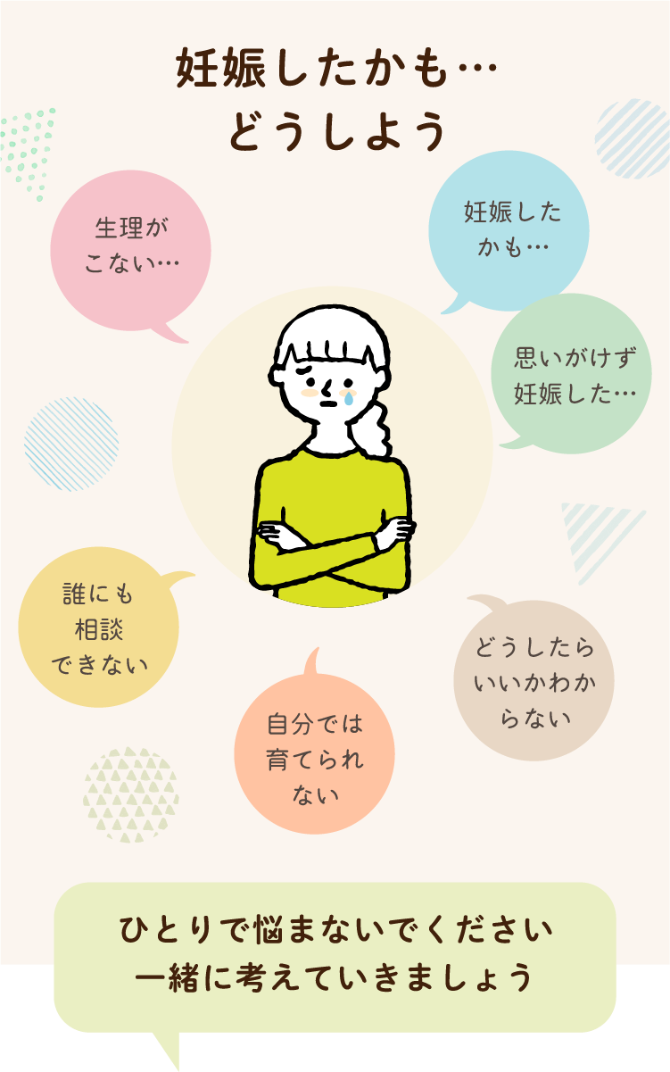 妊娠したかも…どうしよう。ひとりで悩まないでください。一緒に考えていきましょう